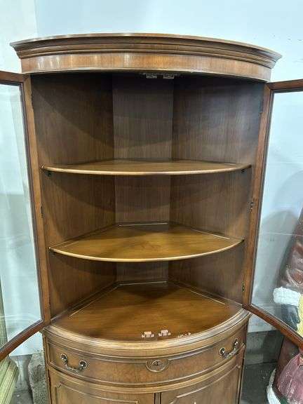 KNECHTEL FURNITURE CURVED FRONT CORNER CABINET - 35"X18"X70"