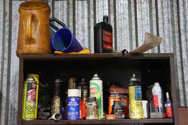 3 TIER METAL SHELF WITH CONTENTS