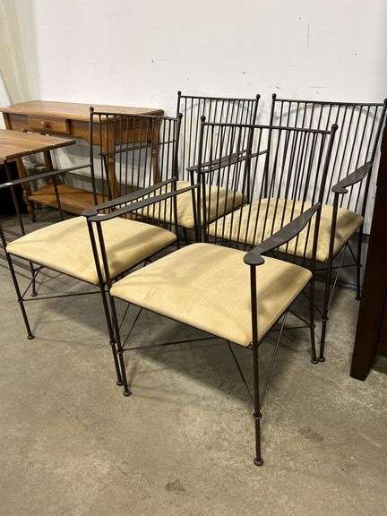 FOUR UPHOLSTERED METAL CHAIRS - CHAIRS GO WITH TABLE IN LOT #92