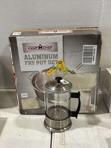 CAMP CHEF ALUMINUM FRY POT SET & FRENCH PRESS COFFEE POT