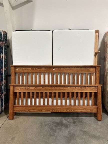 KING SIZE HEAD AND FOOT BOARD WITH RAILS AND SPLIT MATTRESS AND BOXSPRING