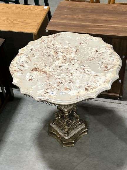 MARBLE TOP ORNATE PEDESTAL TABLE - 24"X24"