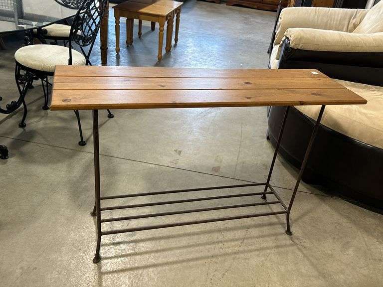WOOD AND METAL HALL TABLE - 44"X14"X28"