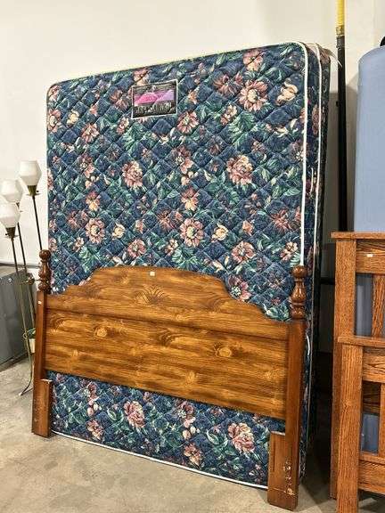 QUEEN SIZE HEADBOARD, RAILS , MATTRESS AND BOXSPRING