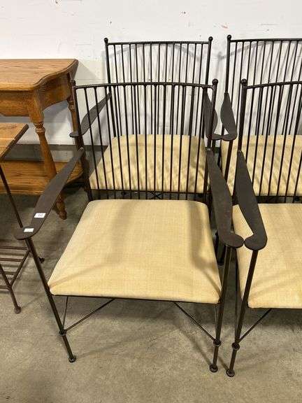 FOUR UPHOLSTERED METAL CHAIRS - CHAIRS GO WITH TABLE IN LOT #92
