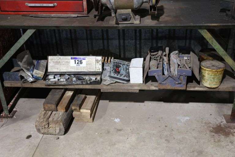 PARTIAL SOCKET WRENCH SET, TOOL BOX & CONTENTS, PACKING CROWN RINGS ETC.