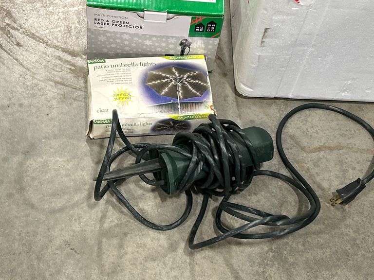 BOX OF POWER BARS, PATIO LIGHTS & RED & GREEN LASER PROJECTOR