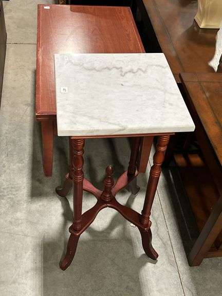 MARBLE TOP PLANT TABLE - 14"X14"X29"