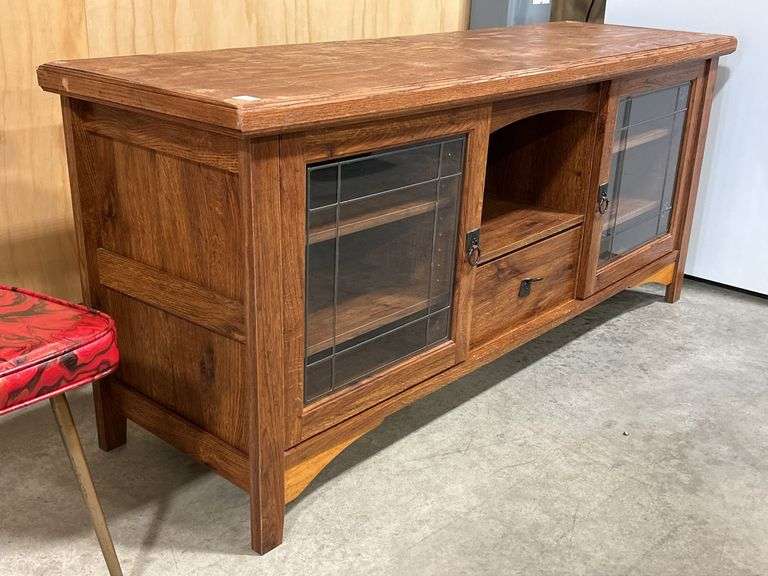 TELEVISION STAND WITH GLASS DOORS - 64"X20"X29"