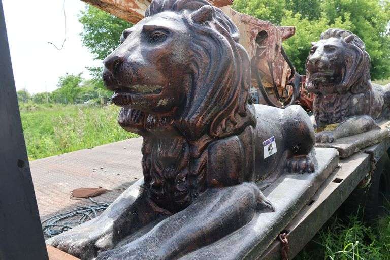 2 - 65" LONG CONCRETE LIONS