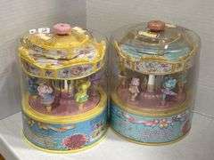 2 MUSIC N' MOTION CAROUSELS, MELISSA & DOUG VEHICLE CARRIER & RICHELIEU ANIMAL FIGURINES