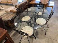 GLASS TOP CAST TABLE WITH FOUR CHAIRS - 60"X40"X28"