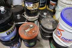 ASSORTED PAILS OF OIL, ETC.