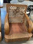UPHOLSTERED WICKER CHAIR WITH OTTOMAN AND SIDE TABLE