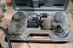 HEAT GUNS, SANDING DRUM SET, 13" SCROLL SAW, TAPE GUN, LEVEL ETC.