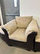 UPHOLSTERED SOFA CHAIR AND TWO OTTOMANS