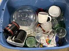 TOTE OF KITCHEN WARE ETC.