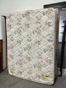 QUEEN UPHOLSTERED HEADBOARD WITH RAILS AND MATTRESS WITH BOXSPRING