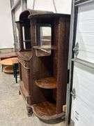 ANTIQUE OAK CUPBOARD WITH BOWFRONT GLASS DISPLAY CABINETS