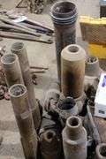 GROUP OF ASSORTED LARGE PIPE FITTINGS & ROTARY DRILL BITS