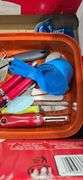 BOX OF EPICURE POT, NEW SALAD BOWL WITH UTENSILS, FOOD STORAGE CONTAINERS, FRY PAN, CAN OPENER ETC