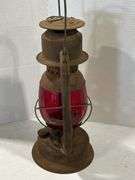 BEACON LANTERN WITH RED GLASS GLOBE