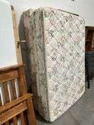 QUEEN UPHOLSTERED HEADBOARD WITH RAILS AND MATTRESS WITH BOXSPRING