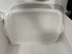 SERVINGS TRAYS. CANDLE HOLDER & PLASTIC FOOD STORAGE