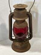 BEACON LANTERN WITH RED GLASS GLOBE