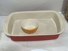 CORELLE PLATES & BOWLS, CERAMIC SERVING BOWL & CASSEROLE DISH