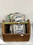 WOODEN TOOLBOX WITH ONTARIO LICENSE PLATES
