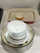 CORELLE PLATES & BOWLS, CERAMIC SERVING BOWL & CASSEROLE DISH