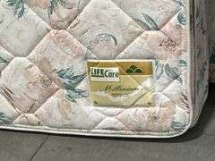 QUEEN UPHOLSTERED HEADBOARD WITH RAILS AND MATTRESS WITH BOXSPRING