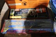 UNIVERSAL O-RINGS, HARD HAT, TACKLE BOX WITH CONTENTS, GUN CLEANING KIT ETC.
