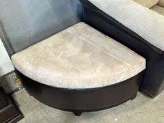 UPHOLSTERED SOFA CHAIR AND TWO OTTOMANS
