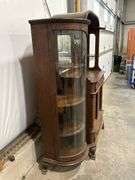 ANTIQUE OAK CUPBOARD WITH BOWFRONT GLASS DISPLAY CABINETS