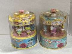 2 MUSIC N' MOTION CAROUSELS, MELISSA & DOUG VEHICLE CARRIER & RICHELIEU ANIMAL FIGURINES
