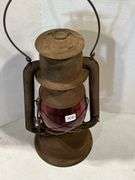 BEACON LANTERN WITH RED GLASS GLOBE