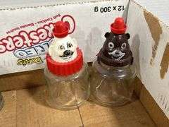 SHOE SHINE BOX, PULLEY, INSULATOR & 2 BOSCO BOTTLES