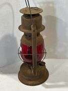 BEACON LANTERN WITH RED GLASS GLOBE