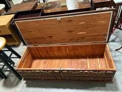 UPHOLSTERED CHEST ON WHEELS - 48"X17"X16"