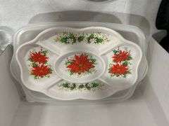 SERVINGS TRAYS. CANDLE HOLDER & PLASTIC FOOD STORAGE
