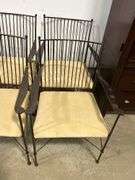 FOUR UPHOLSTERED METAL CHAIRS - CHAIRS GO WITH TABLE IN LOT #92