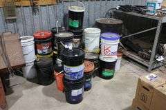 ASSORTED PAILS OF OIL, ETC.