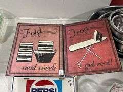 GROUP OF PICTURE FRAMES, WALL DECOR & PEPSI BOOSTER PLATE