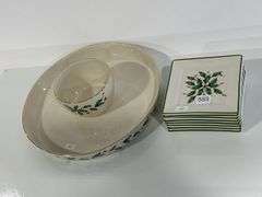 LENOX HOLIDAY SERVING DISH, BOWL & DESERT PLATES