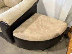 UPHOLSTERED SOFA CHAIR AND TWO OTTOMANS