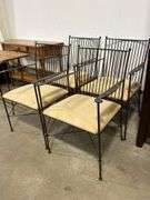 FOUR UPHOLSTERED METAL CHAIRS - CHAIRS GO WITH TABLE IN LOT #92