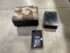 2 SMALL STORAGE BOXES & TAROT CARDS