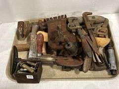 GROUP OF ANTIQUE HAND TOOLS, AIR RATCHET ETC